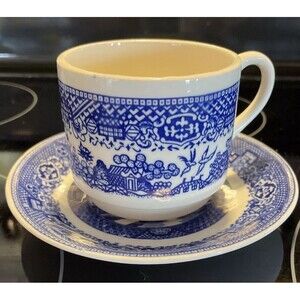 Blue Willow Cup and Saucer Marked USA